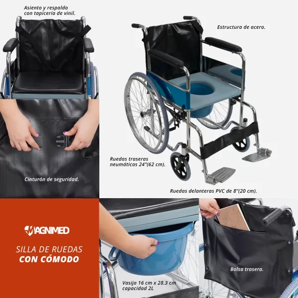 Silla de ruedas con cómodo cromada