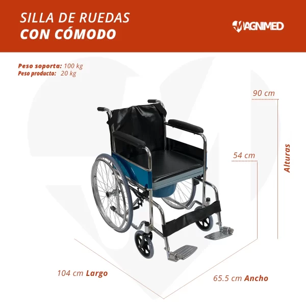 Silla de ruedas con cómodo cromada