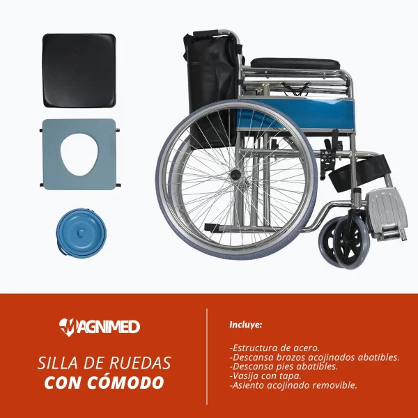 Silla de ruedas con cómodo cromada